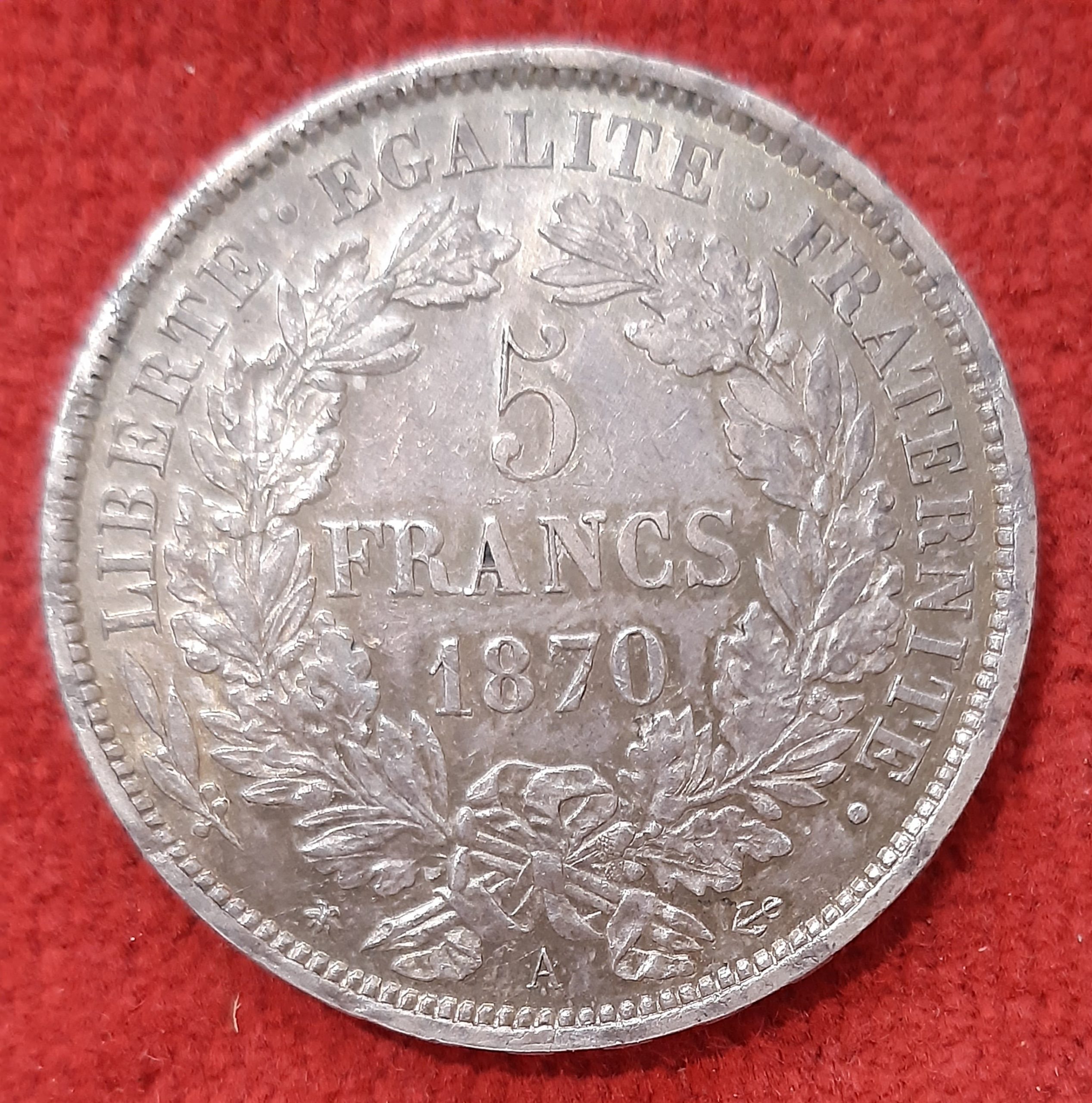 5 Fr Cérès Argent 1870 A. Paris. Type avec Légende