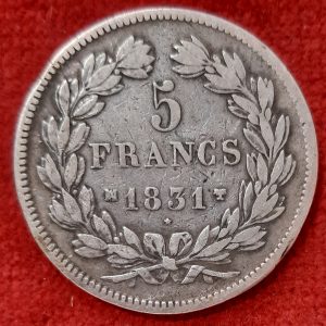 Louis Philippe 5 Francs Argent 1831 MA. Marseille. Tranche en creux.