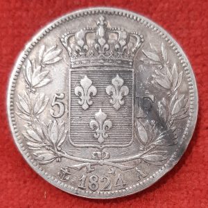 Louis XVIII  5 Francs Argent 1824 A. Paris