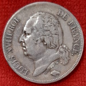 Louis XVIII  5 Francs Argent 1824 A. Paris