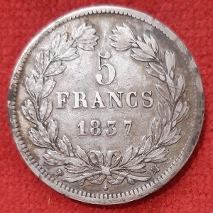 Louis Philippe 5 Francs  Argent 1837 MA. Marseille