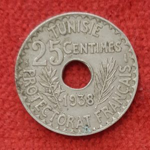 Tunisie 25 Centimes 1938. Protectorat Français