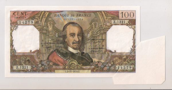 100 Francs Corneille FAUTE du 2.11.1978. NEUF ! Surplus de Papier !