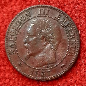 2 Centimes Napoléon III 1857 D. Lyon.  Petit D.   Rare…