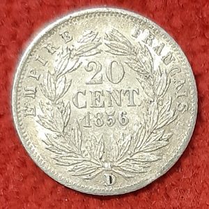 20 Centimes Napoléon III Argent 1856 D. Lyon