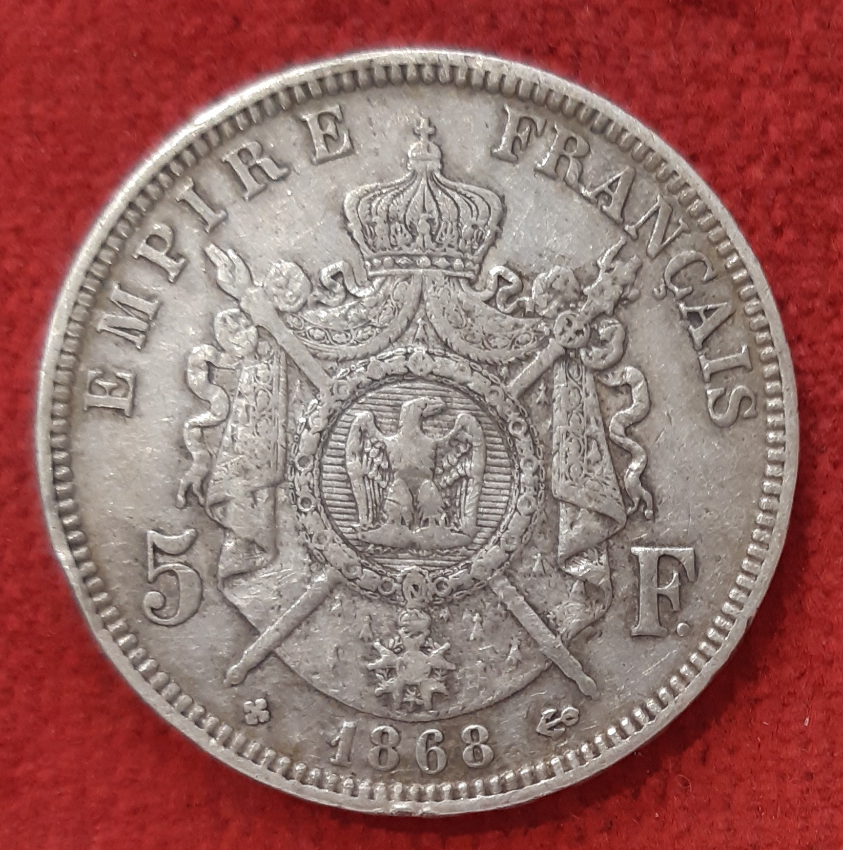 Napoléon III. 5 Francs Argent 1868 BB. Strasbourg