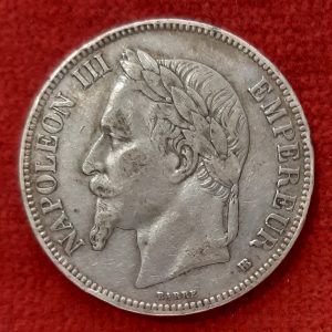 Napoléon III.  5 Francs Argent 1868 BB. Strasbourg