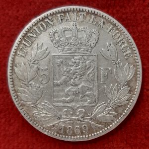 Belgique 5 Francs Argent 1869