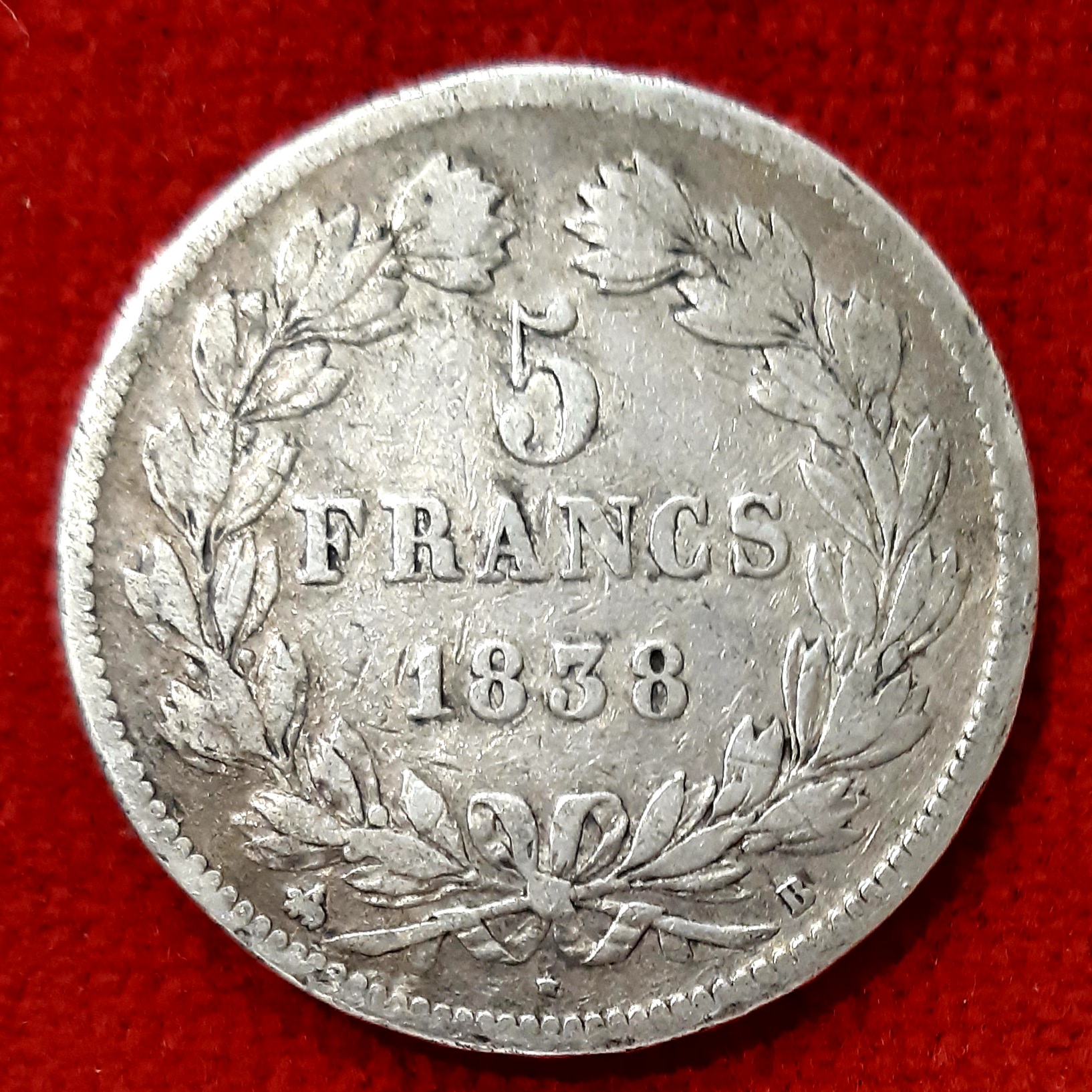 Louis Philippe 5 Francs Argent 1838 B. Rouen