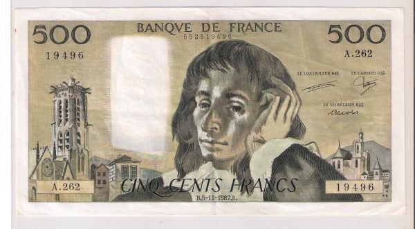 500 Francs Pascal 5.11.1987. Alphabet A