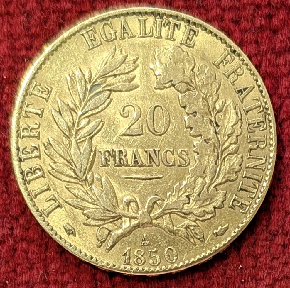 20 Francs Or Cérès 1850 A. Paris.