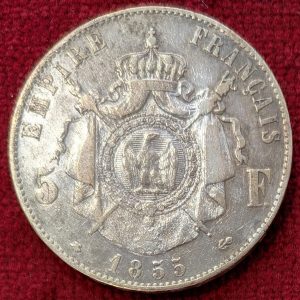 Napoléon III.  5 Francs Argent 1855 BB. Strasbourg.