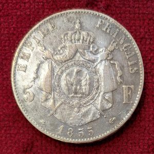 Napoléon III.  5 Francs Argent 1855 BB. Strasbourg.