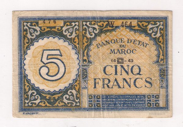 5 Francs Maroc 14.09.1943