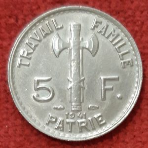 5 Francs Pétain  1941 .  Qualité Splendide