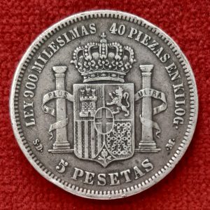 Espagne 5 Pesetas Argent Amadée 1er 1871.   »étoile 71 »