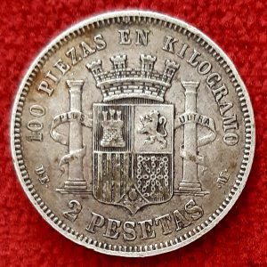 Espagne 2 Pesetas Argent 1870.  » étoile 74  »