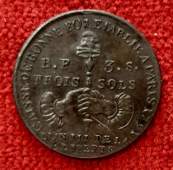 3 Sols Thévenon. An III. 1791. Monnaie de Confiance.