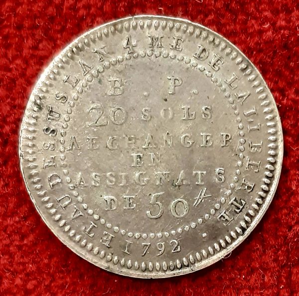 20 Sols Lefevre, Lesage et Cie. 1792. Monnaie de Confiance.