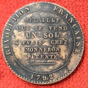 1 Sol à l’Hercule 1792. Monnaie de Confiance.