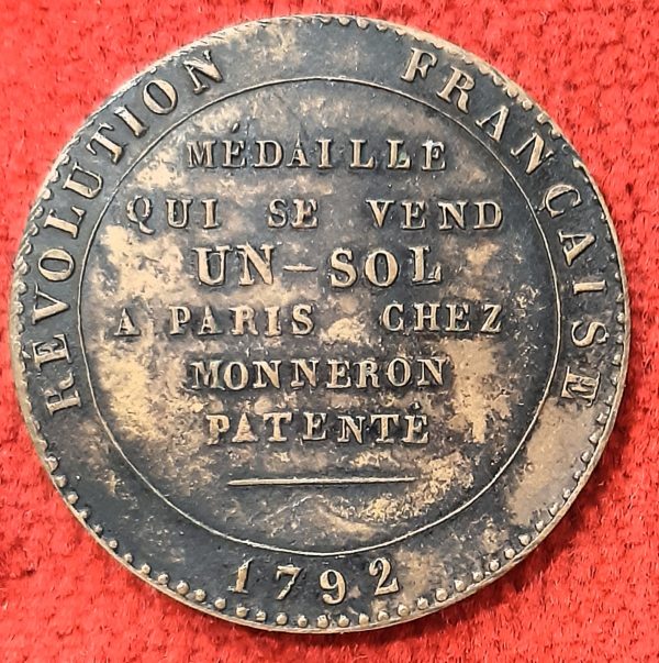 1 Sol à l'Hercule 1792. Monnaie de Confiance.