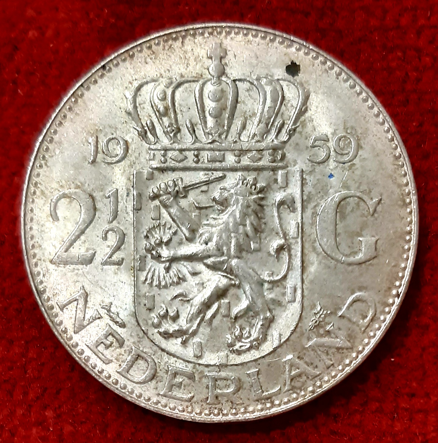 Pays Bas 2. 1/2 Gulden Argent 1959.