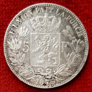 Belgique 5 Francs Argent 1875.