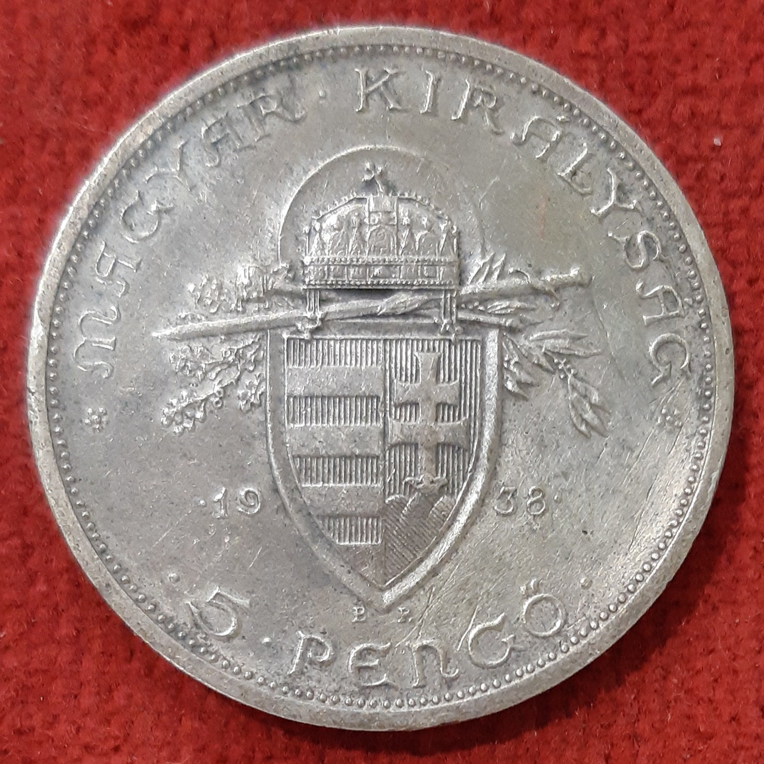 Hongrie 5 pengo Argent 1938.