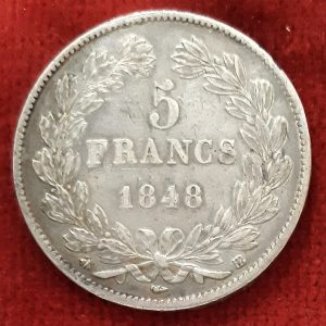 Louis Philippe 5 Francs Argent 1848 BB. Strasbourg