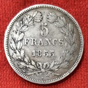Louis Philippe 5 Francs Argent 1833 L. Bayonne.