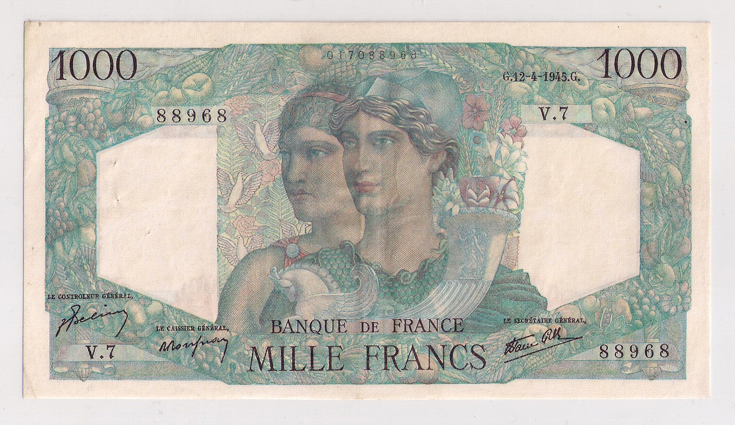1000 Francs Minerve 12.4.1945.