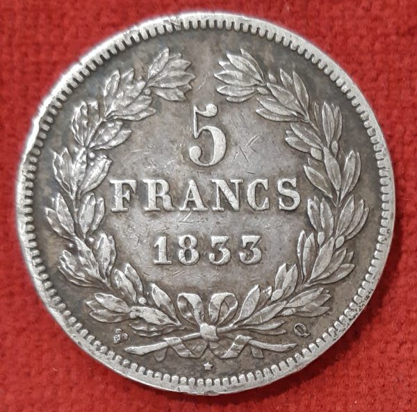 Louis Philippe 5 Francs Argent 1833 Q. Perpignan