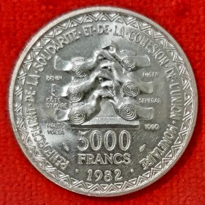 Etats de l’Afrique de l’Ouest. 5000 francs Argent 1982
