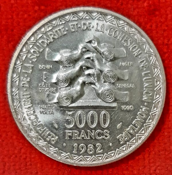Etats de l'Afrique de l'Ouest. 5000 francs Argent 1982