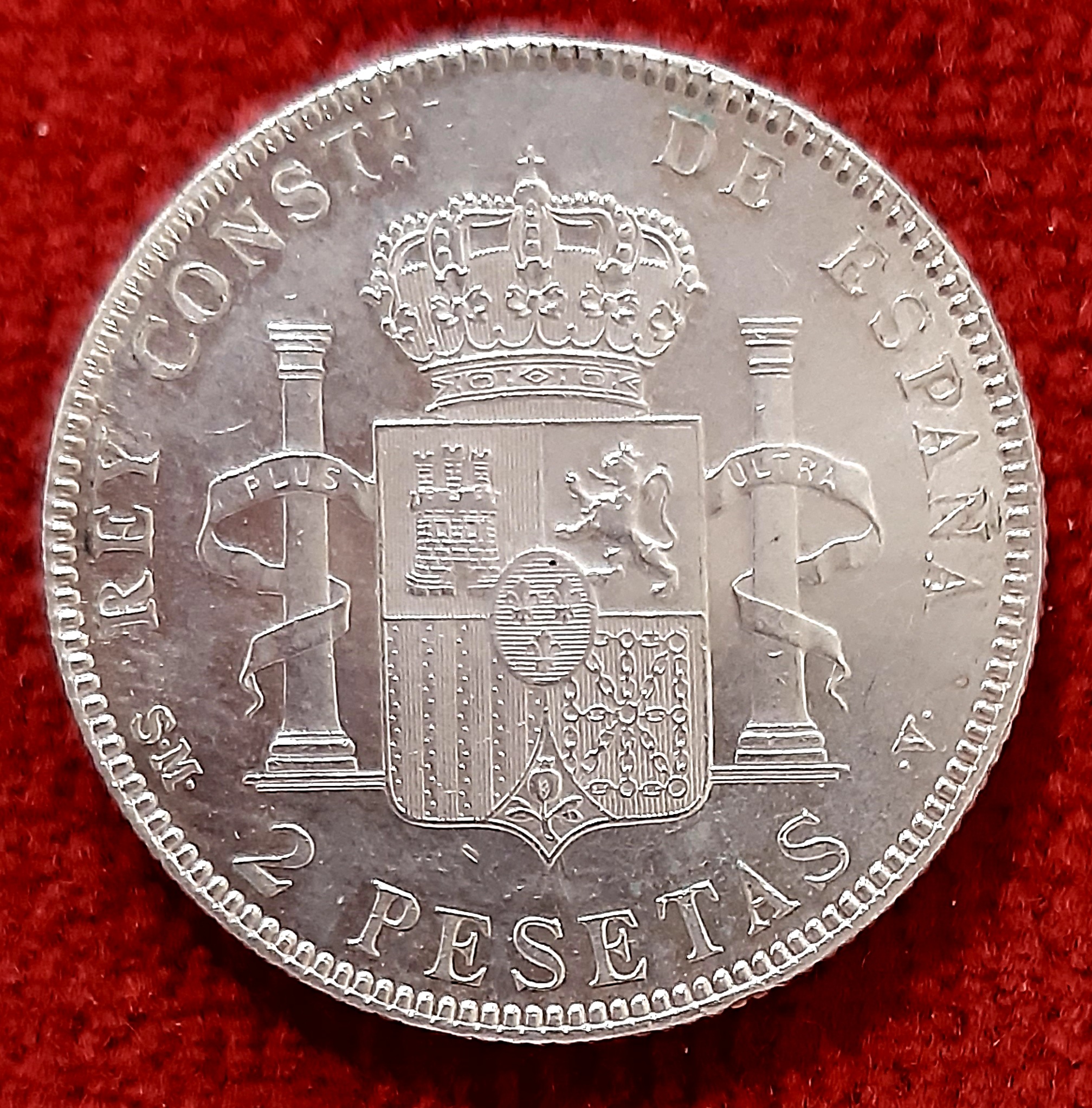Espagne 2 Pesetas Argent Alphonse XIII. 1905.
