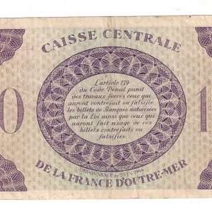 10 Francs Type anglais. Caisse Centrale de la France d’Outre Mer. Guadeloupe. 1944.