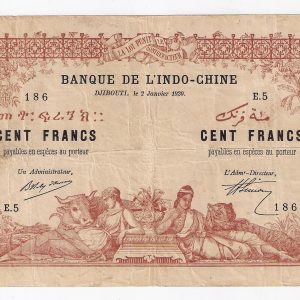 100 Francs Banque de l’Indochine / Djibouti. 1920.