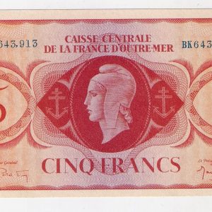 5 Francs Type anglais. Caisse Centrale de la France d’Outre Mer. 1944.