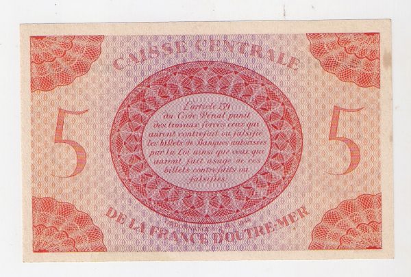 5 Francs Type anglais. Caisse Centrale de la France d'Outre Mer. 1944.