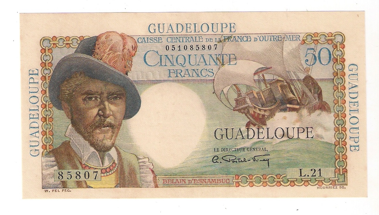 50 Francs Belain d’Esnambuc. Caisse Centrale de la France d’Outre Mer. 1947/49. Guadeloupe.