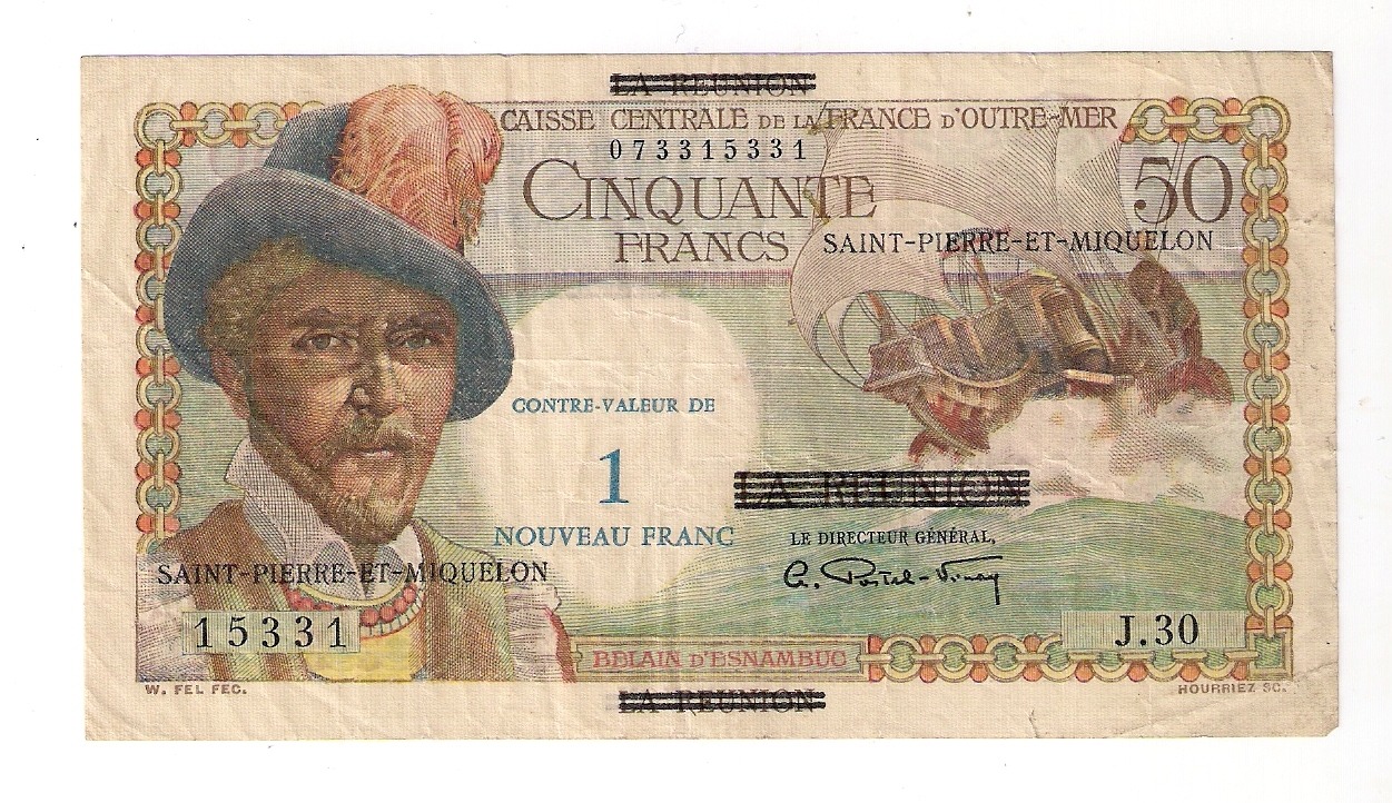 50 Francs / 1 Franc Belain d'Esnambuc. Caisse Centrale de la France d’Outre Mer. 1946. St Pierre et Miquelon.