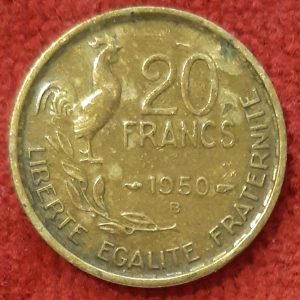 20 Francs Guiraud 1950 B.  » 4 faucilles « .  Georges Guiraud . Rare.