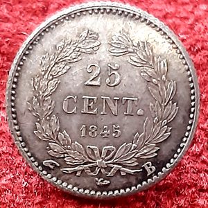 25 Centimes Argent Louis Philippe 1845 B. Rouen .  SPL. !