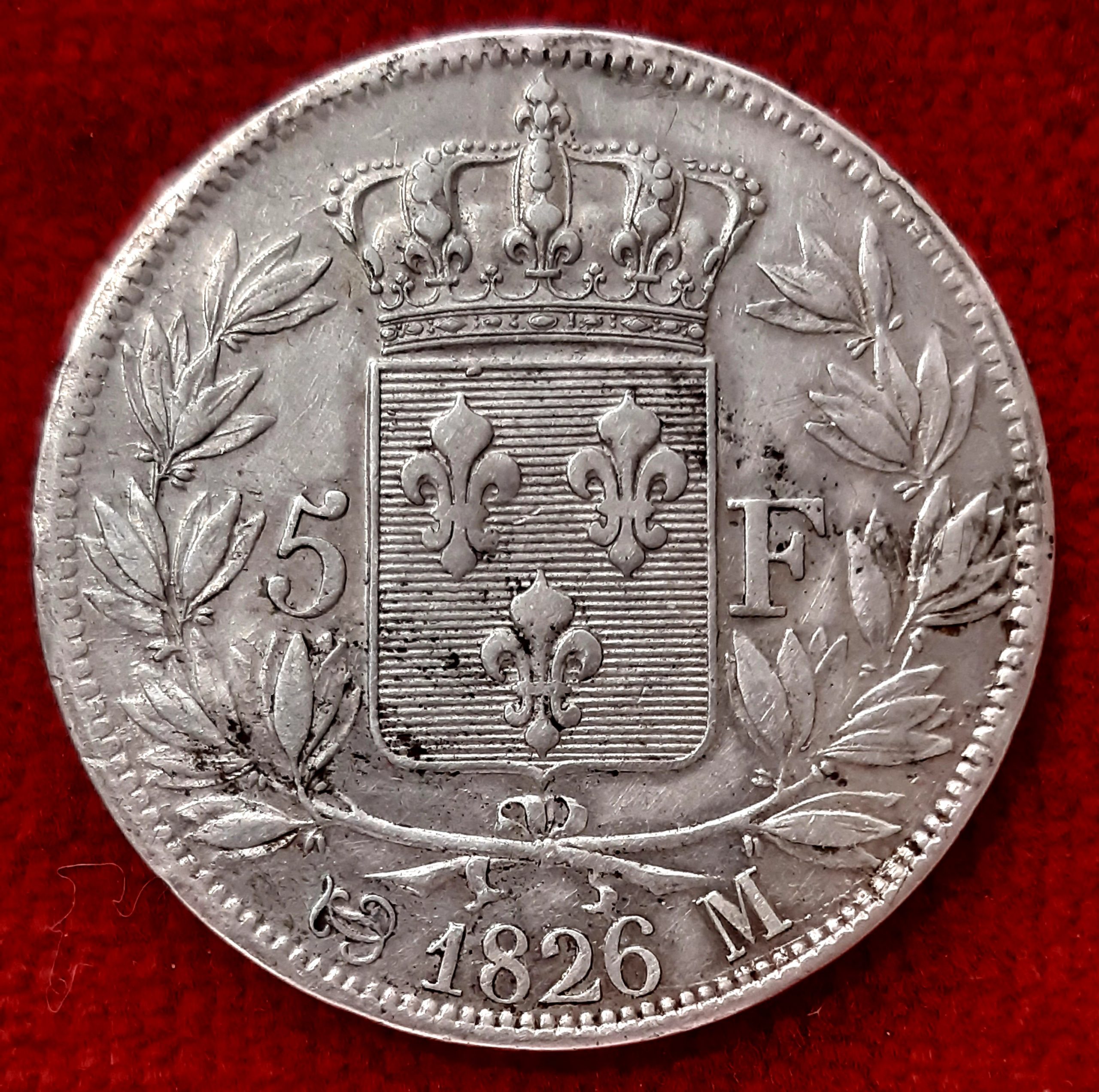 5 Francs Argent Charles X 1826 M. Toulouse.