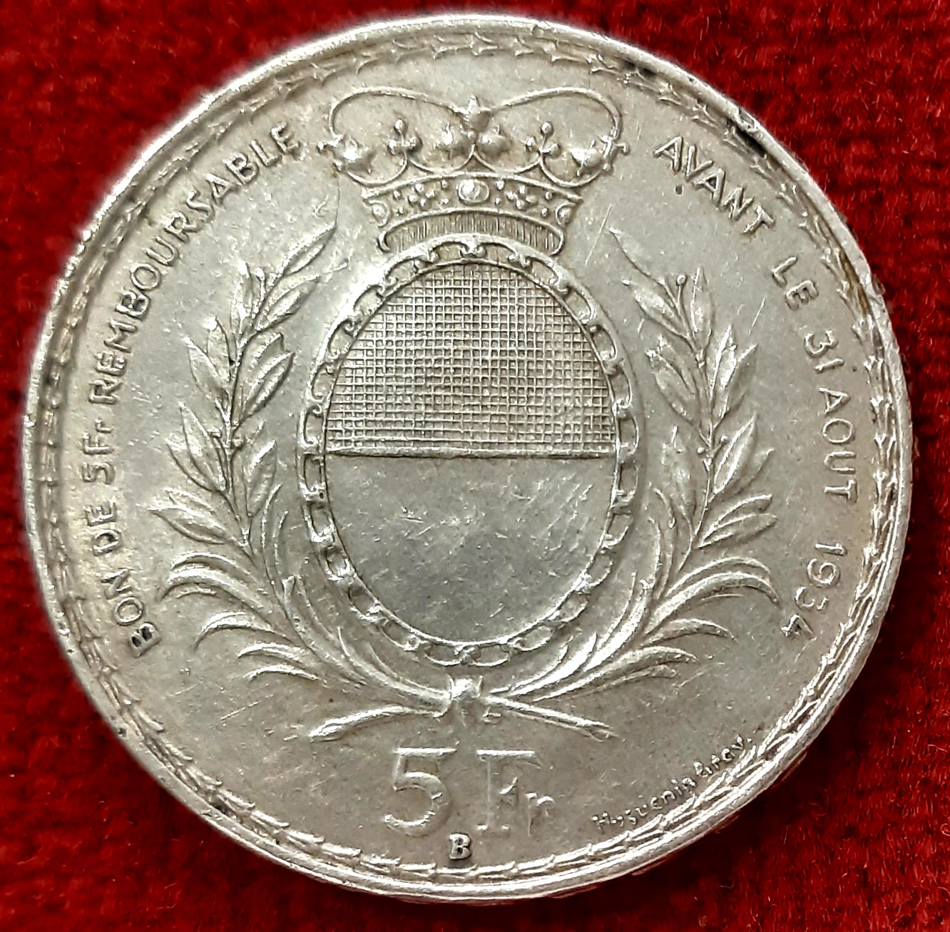 Suisse 5 Francs Argent 1934 Fribourg.