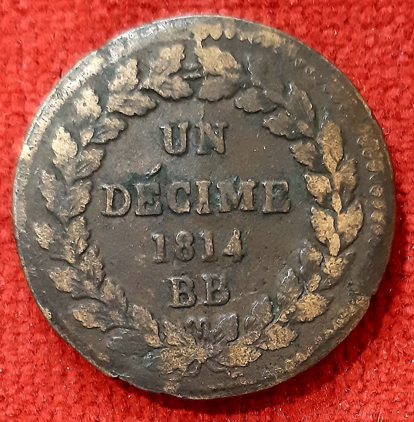 1 Décime Napoléon 1 er 1814 BB. Variété sans point.