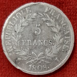 5 Francs Argent Napoléon 1 er Empereur 1808 L. Bayonne.