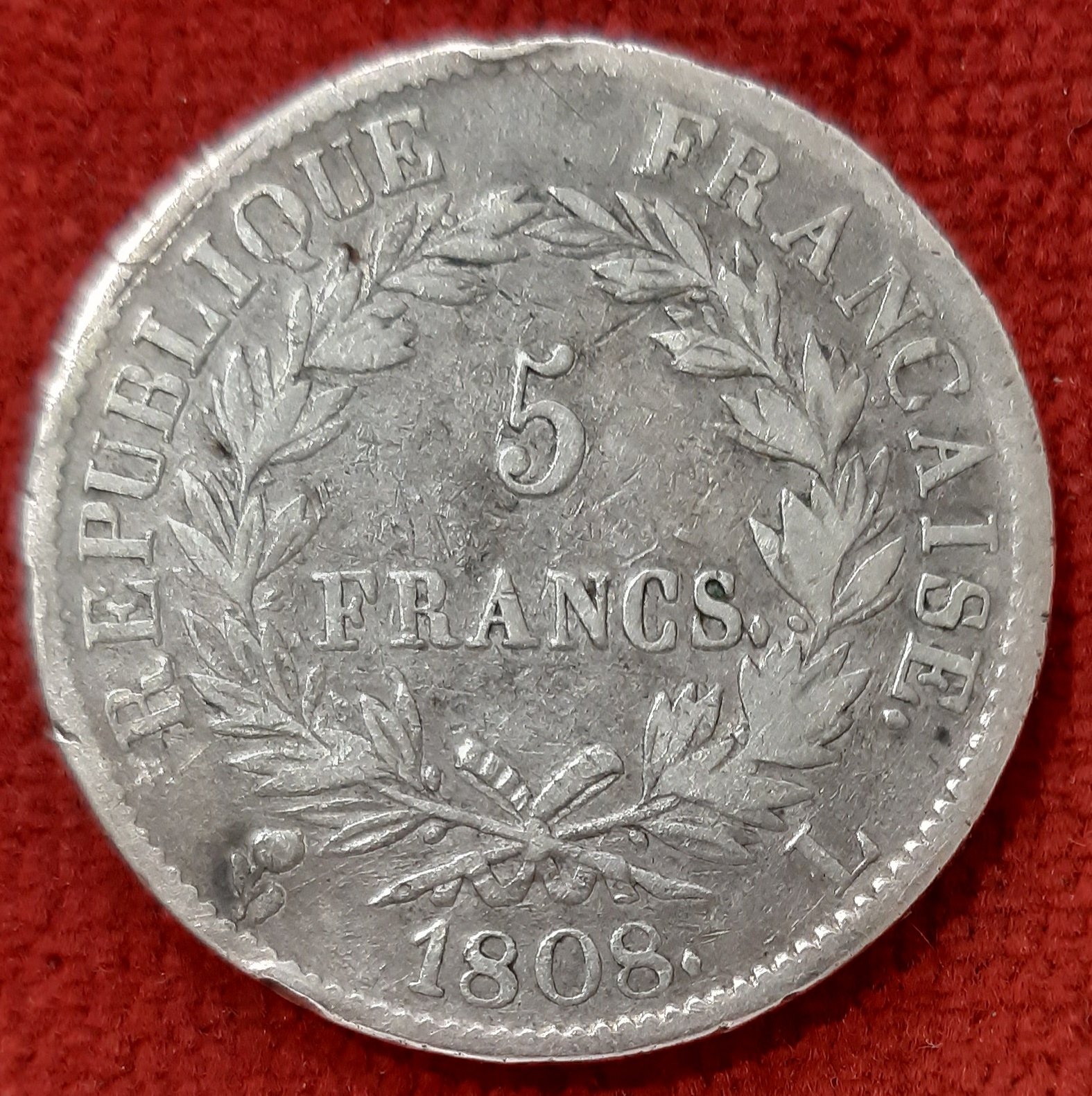 5 Francs Argent Napoléon 1 er Empereur 1808 L. Bayonne.