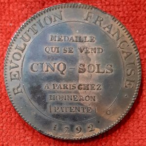5 Sols à l’Hercule 1792. Monnaie de Confiance.