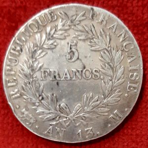 5 Francs Argent Napoléon 1 er Empereur An 13 M. Toulouse.